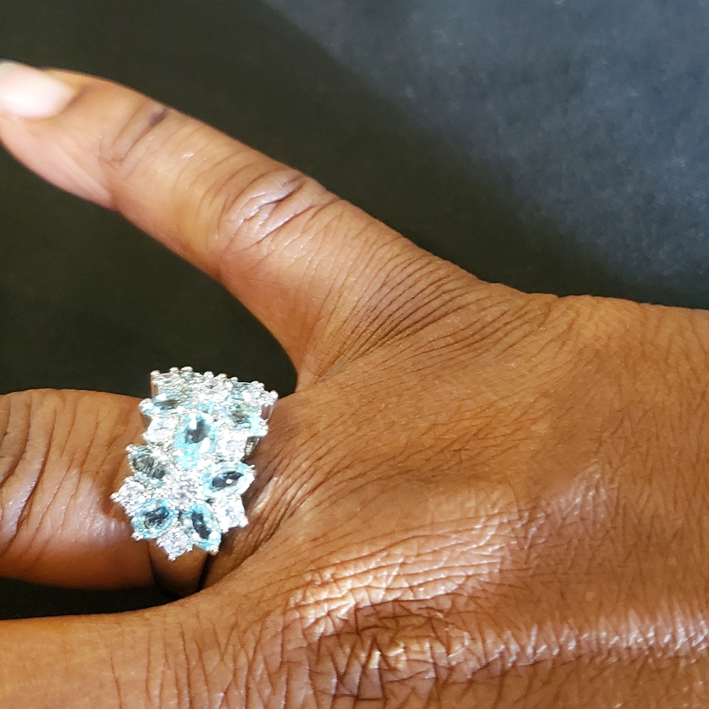FREE Beautiful 925 Sterling Silver Sapphire & White Topaz Gemstones Ring - Picture 9 of 12